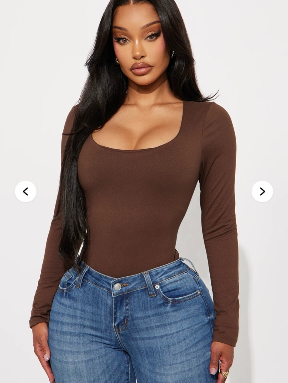 Brown Scoop Neck Long-Sleeve Women's Bodysuit